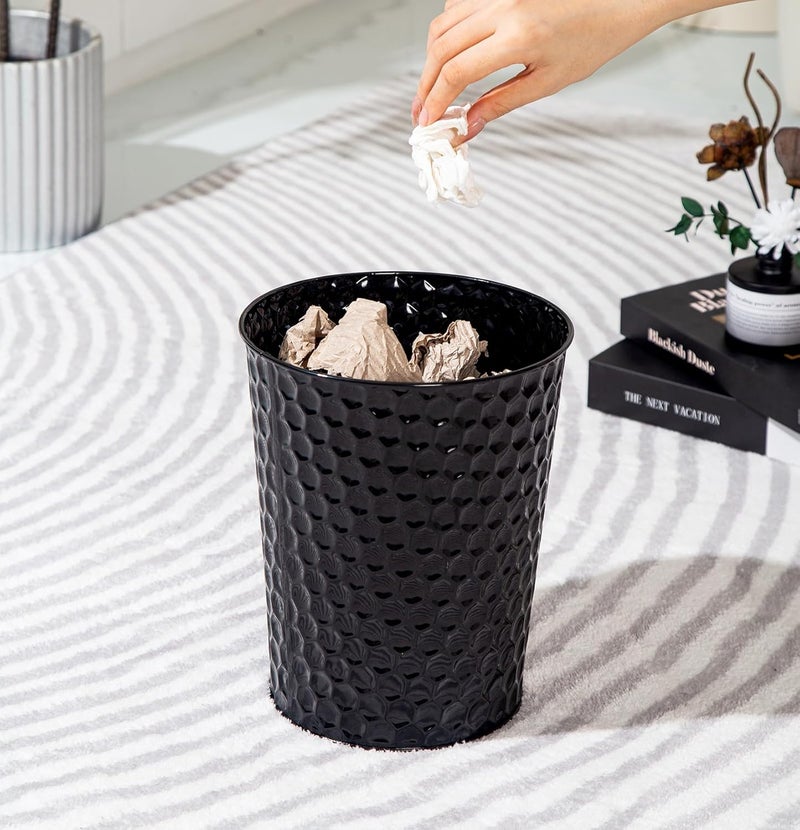 Venalys Small Metal Trash Can Wastebasket, Decorative Honeycomb Garbage Can Waste Basket, Modern Farmhouse Round Trash Bin for Bathroom, Bedroom, Kitchen and Office (Black) - Image 2
